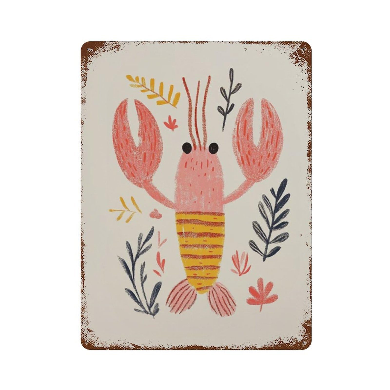 xiaoxiaoshen Lobster Whimsical Coastal Nursery Playful Seafood Wall Decor Art Metal Tin Poster Modern Home Decor Art Home Bar Shop Decorations Vintage Sign 40x30cm
