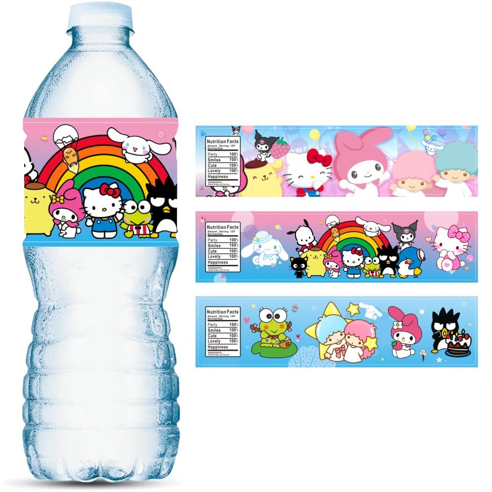 24PCS Kitty and Friends Water Bottle Labels 8.5” x 2”