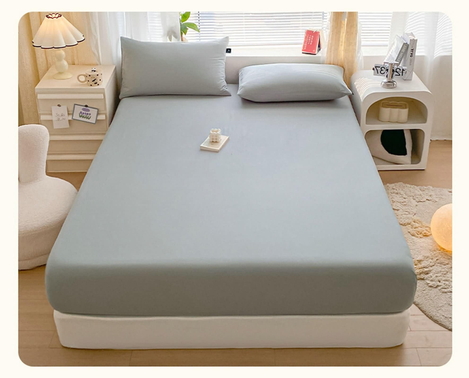 Set 3teilig Spannbettlaken Baumwolle, Einfarbig, 120 x 200 cm + 2 Kissenbezüge, Spannbettlaken Einzelbett Grau