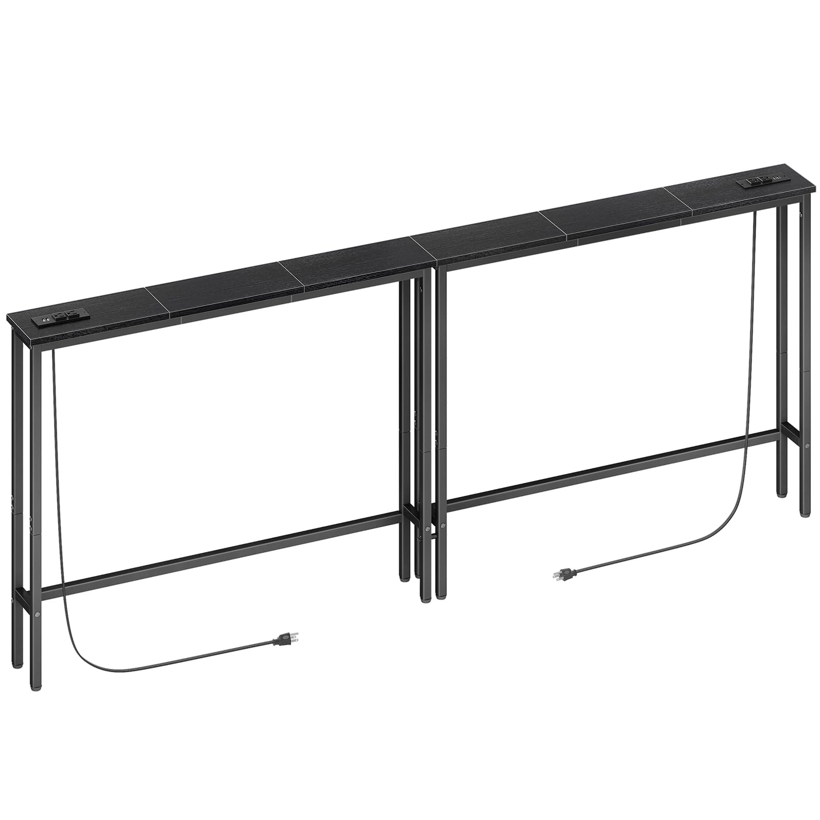 elyken 2 pack 5.9" narrow console sofa table with power outlets, total 78.8â€� long behind couch table with charge station and 5.9â€™ extension cord for living room, 5.9" d x 78.8â€�w x 29.5â€�h, black