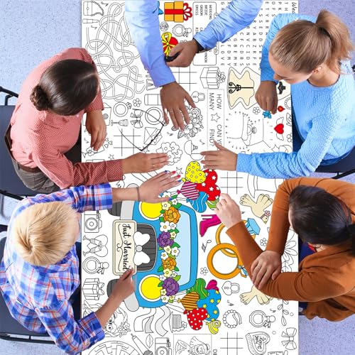 Image of Wedding Giant Coloring Poster for Kids Large Coloring Tablecloth Big Paper Sheets Page Wedding Theme Table Cloth DIY Activity Game Art Crafts Mat Wall Home Classroom Party Decoration Supplies