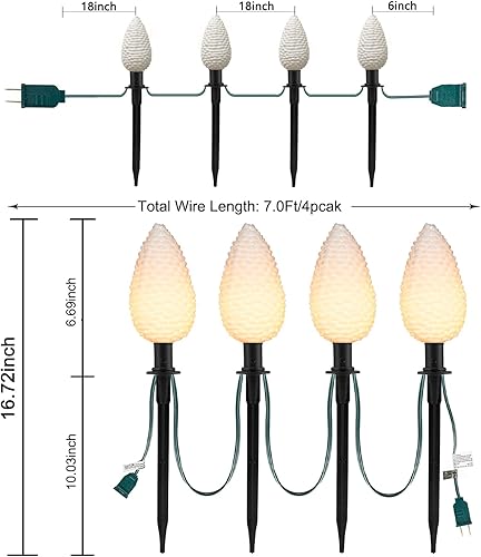 Miniatura 2 de Luces de camino de Navidad C9, 6.5 pies de estaca de piña con 4 piñas blancas LED C9 gigantes, luces de marcador de camino al aire libre conectables