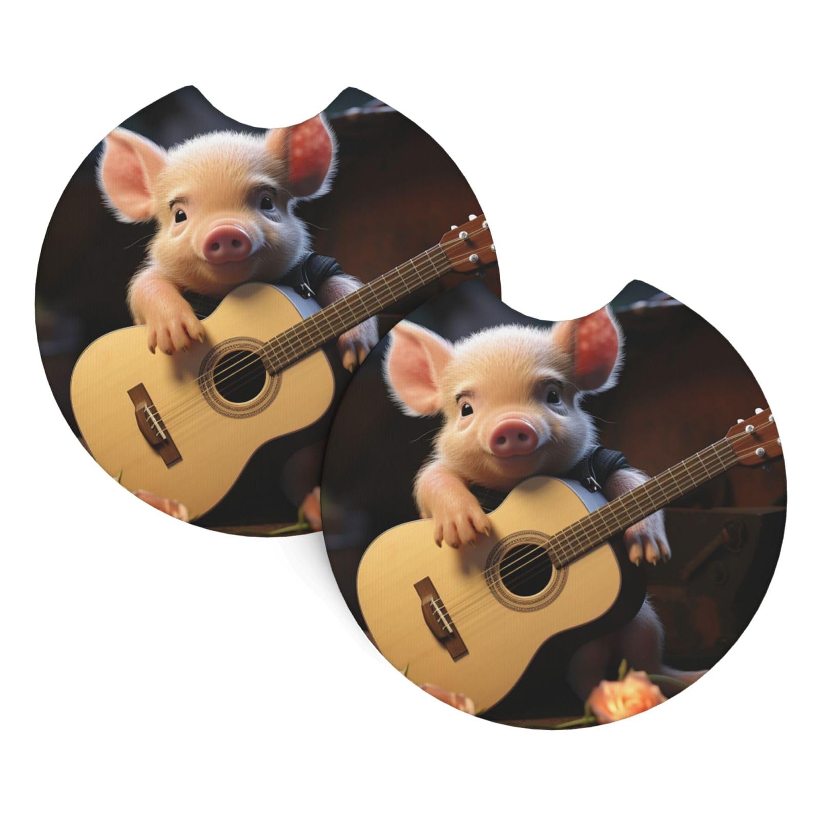 2 Pack Car Coaster for Cup Holders Piglet Playing Guitar Car Cup Coaster 2.7" Neoprene Non-Slip Automotive Cup Mat Universal Auto Car Interior Accessories for Women Men Cup Pad