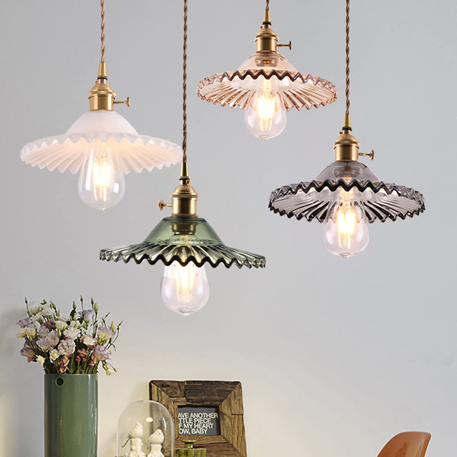 アンティークDropglass Vintage Glass Pendant Light Fixture Brass Modern Adjustable