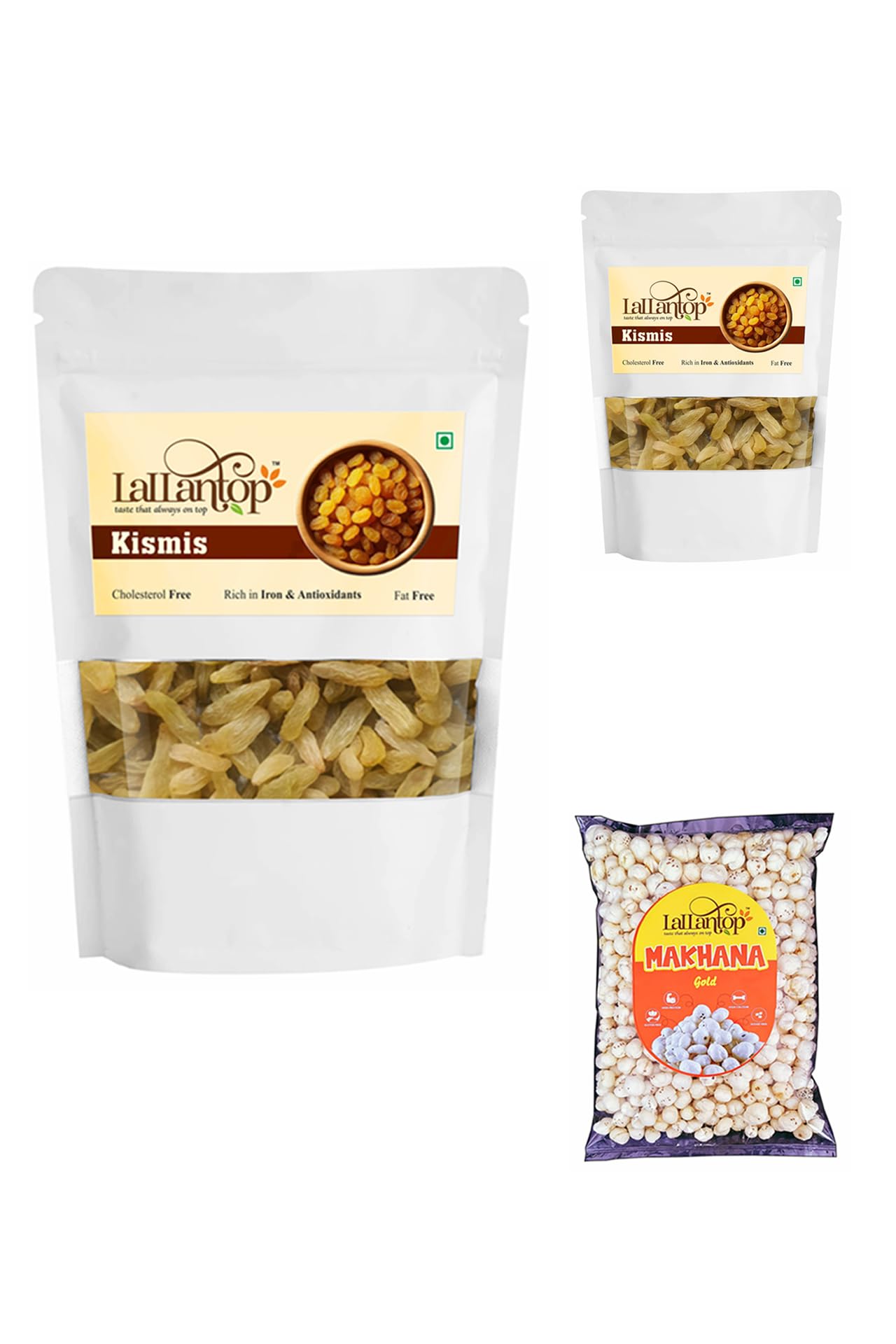 Lallantop Dry Fruit Snacks Combo Pack – Anjeer, Cashew, Kishmish, Almonds & Makhana | Healthy Mixed Dry Fruits Family Pack for Travel, Office & Gifting Crunchy & Nutritious Snacks,Kismish 500g+Kismish 250g+Makhana Gold 100g-image-48