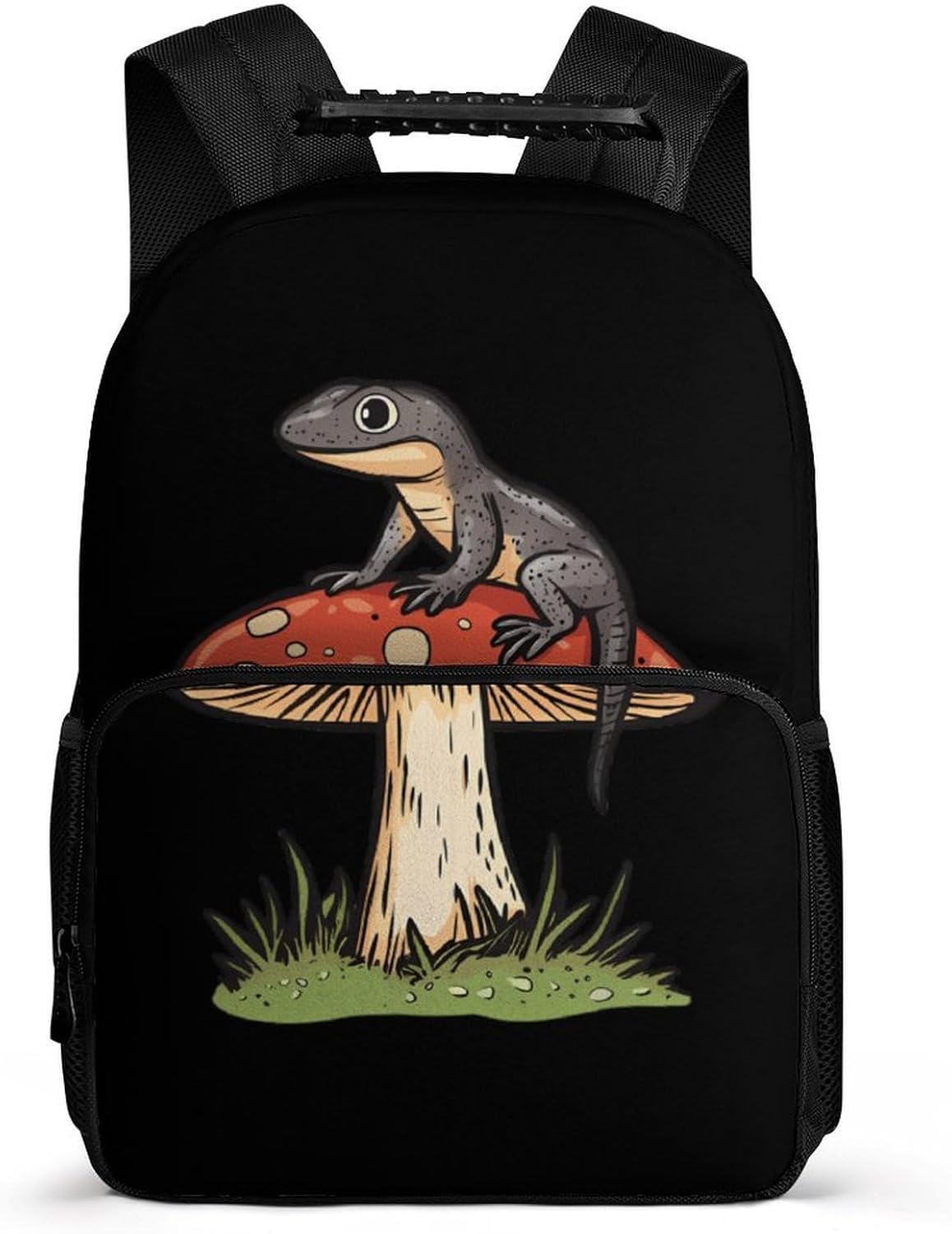 Lizard on Top of Mushroom Travel Backpack 16 Inch Casual Daypack Shoulder Bag with Adjustable Shoulder Straps