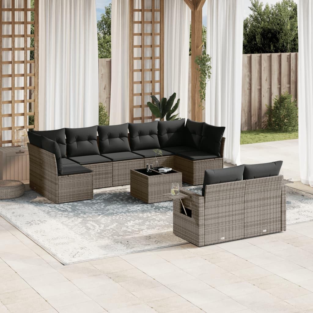 Set di 10 mobili da giardino in polyrattan, colore grigio, 62 x 62 x 69 cm, resistente alle intemperie, con tavolino per balcone, terrazza e giardino