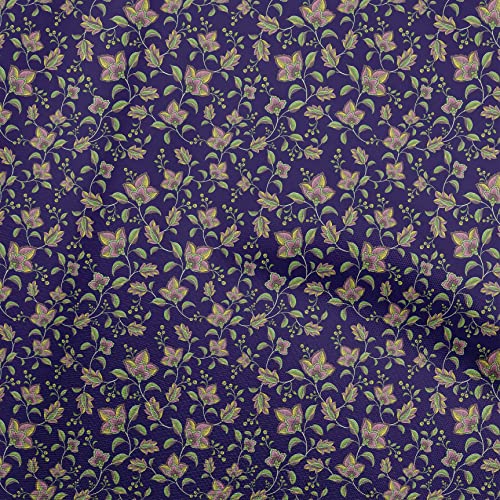 oneOone Cotton Cambric Blue Fabric Asian Japanese Floral Sewing Material Print Fabric by The Yard 56 Inch Wide