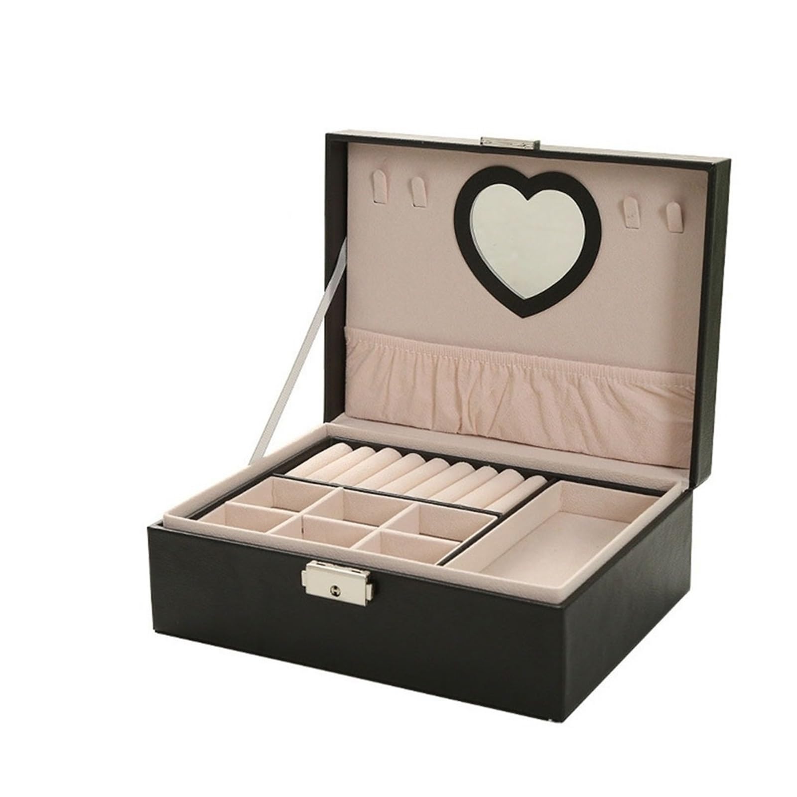 Kx9Lb8d Jewelry Chest PU Double Layer Jewelry Box Lockable Storage Large Capacity Earrings