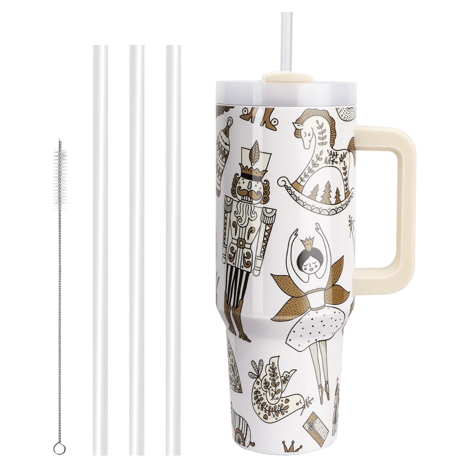 WALLFID Tumbler da 40oz in Acciaio Inossidabile a Isolamento Sottovuoto, con Coperchio, 3 Cannucce e 1 Spazzolino per Cannucce, Perfetto per Bevande Calde/Fredde, Ideale per Caffè(Schiaccianoci Nuovo)