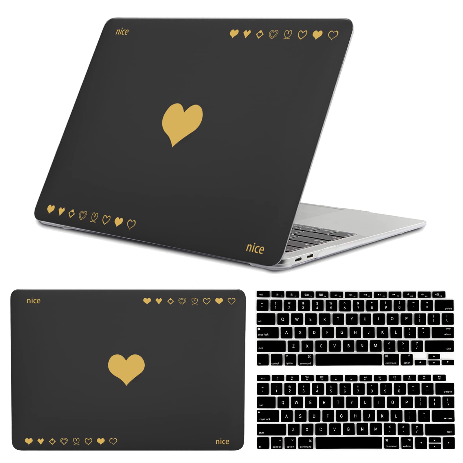 Photo 1 of GABraden Compatible with MacBook Air 13 inch Case,2020 2019 2018 Release,(A2337 M1 A2179 A1932),with Touch ID and  2 Pack Keyboard Protectors,Laptop Plastic Hard Shell ?Cute Heart? Black6 Cute Heart Air 13'' A2337 M1 A2179 A1932