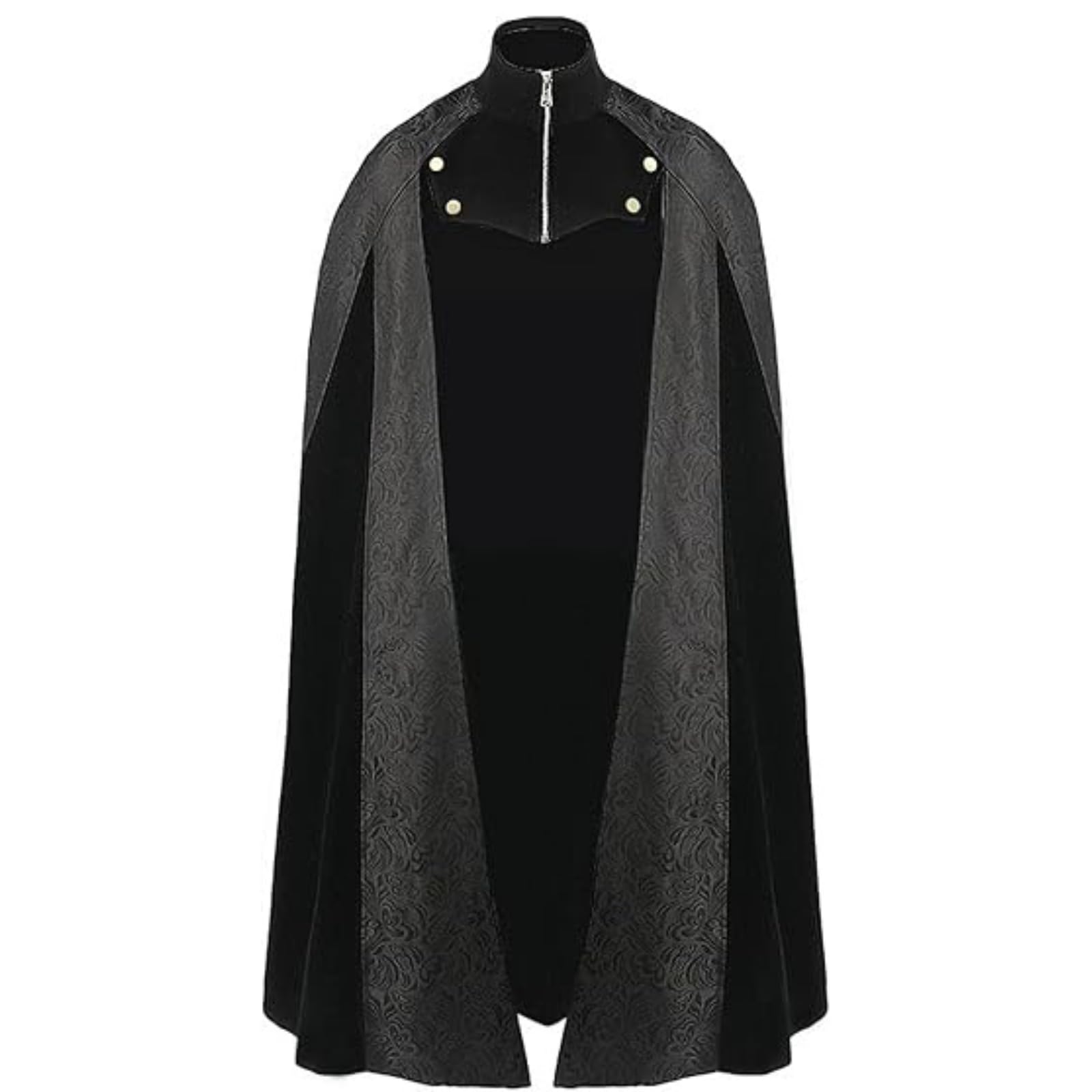 RRCBMD Men's Renaissance Costume Cape Medieval Cloak Gothic Steampunk Halloween Cosplay Black Luxurious Velvet Jacquard Black-135CM — image 1