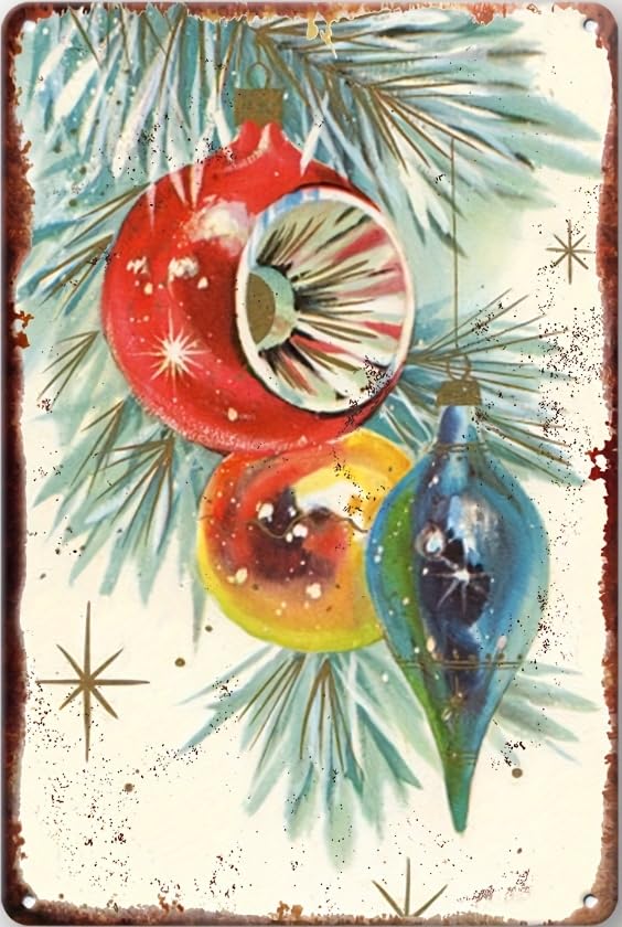 Vintage Christmas Ornaments Metal Sign - 8x12Inch Holiday Office Kitchen Bar Cafe Garden Wall Decor - Retro Tin Plaque