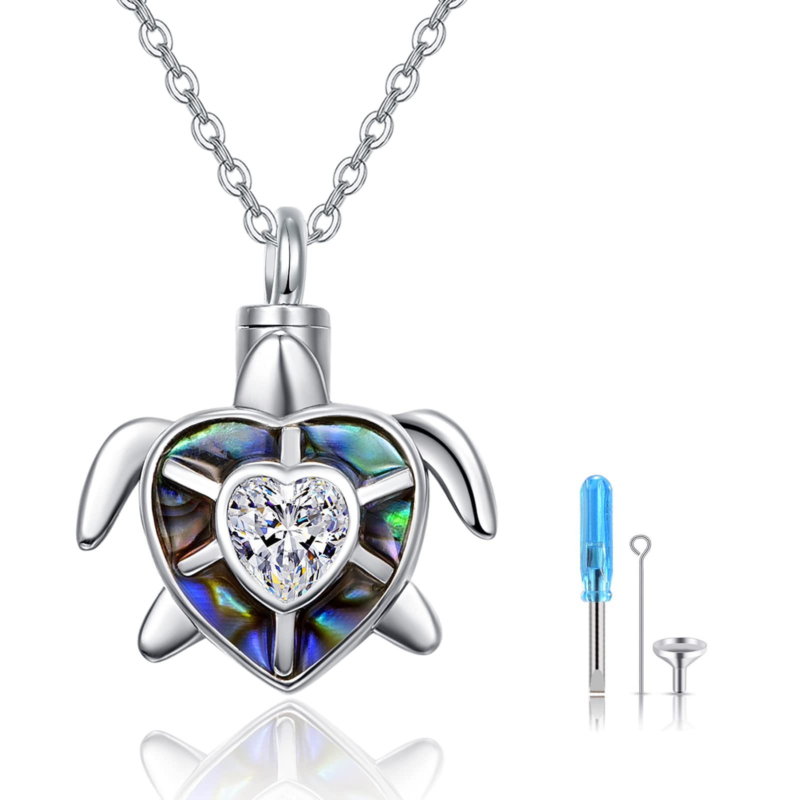 TANGPOET Urn Necklace 925 Sterling Silver Turtle Memorial Cremation Jewellery for Ashes Pendant Necklace for Mum Dad Women Men Pet with Funnel Filler Kit