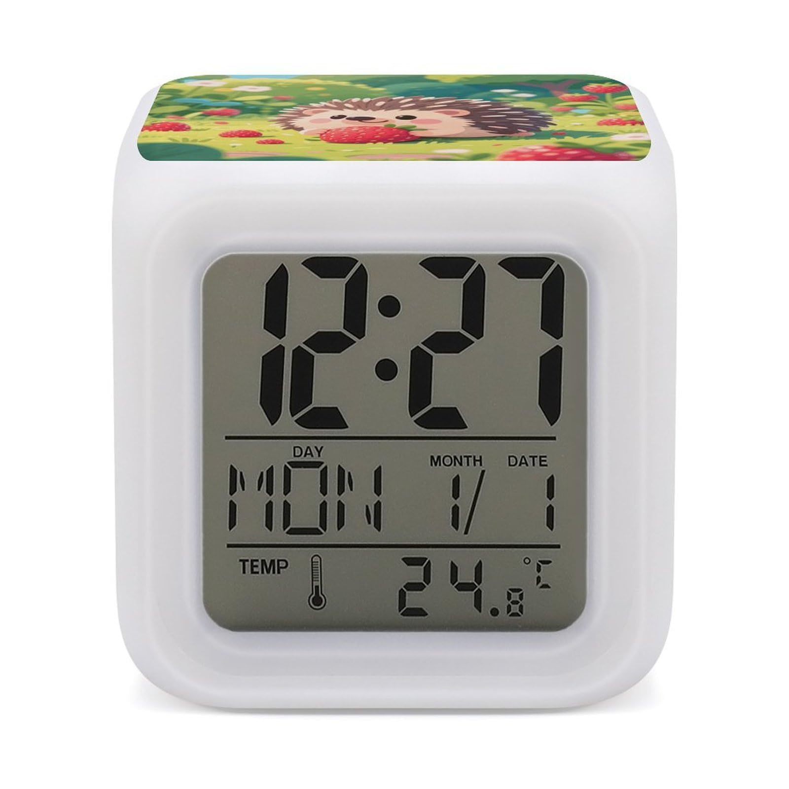 Reloj despertador erizo con fresas para decorar mesas de noche infantiles