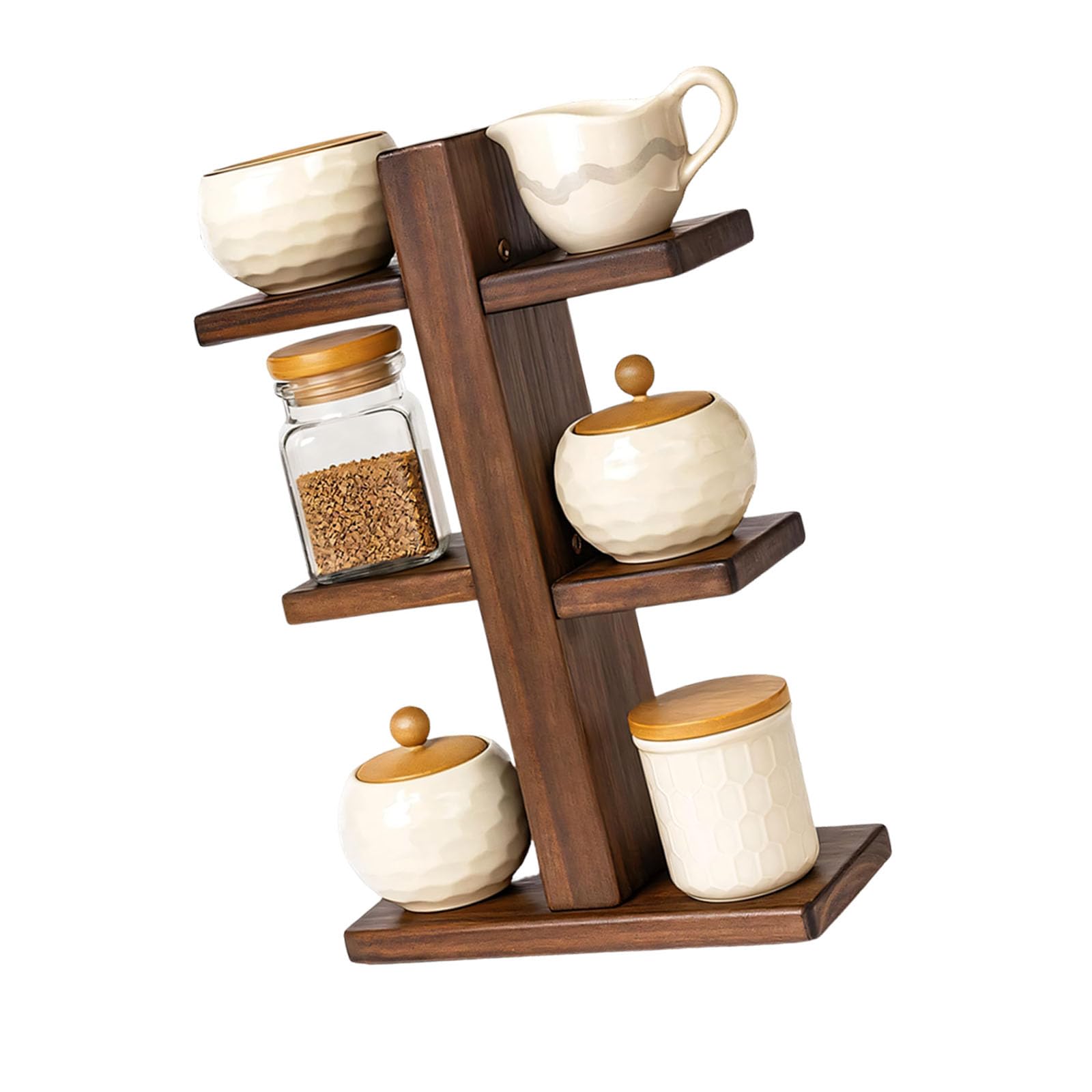Msioytog Wooden Countertop Seasoning Holder Containing 3 Compartments for Systematic Storage of Seasonings and Cooking Items Stylish Kitchen Planner