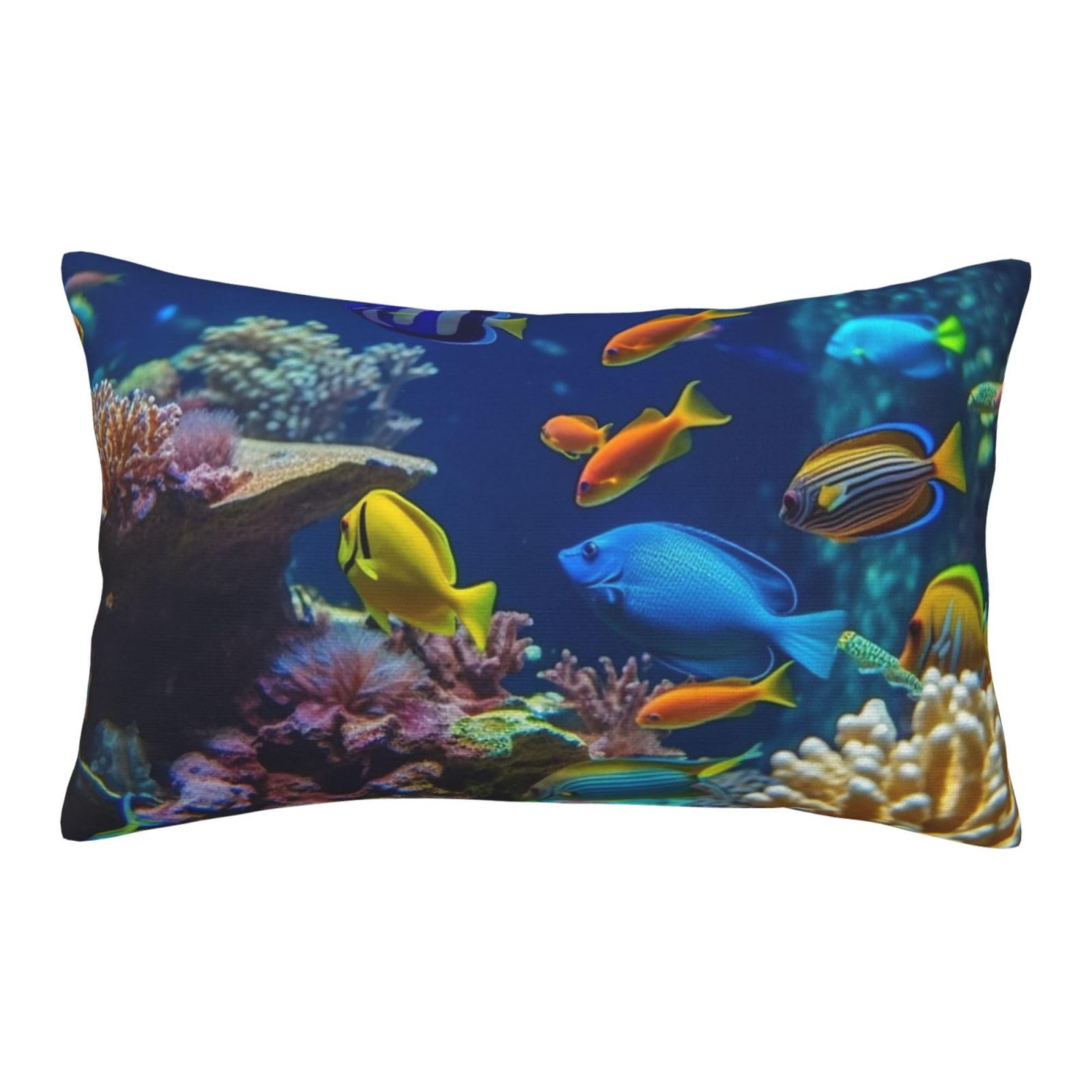 Velvet Pillowcases 14"x20" Ultra Soft Breathable Pillow Cases, Luxury Fuzzy Throw Pillow Covers with Zipper, Tropical Fish and Corals Pillow Shams All Seasons Decorative Cushion Cases for Couch