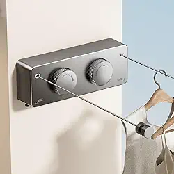 Varal Retratil de Parede Aço Inoxidável Corda Varal de Roupa Ajustável Até 4.2 m Varal Retratil de Parede Recolhível À Prova D'água e Antiferrugem Com Duas Linhas Cinza