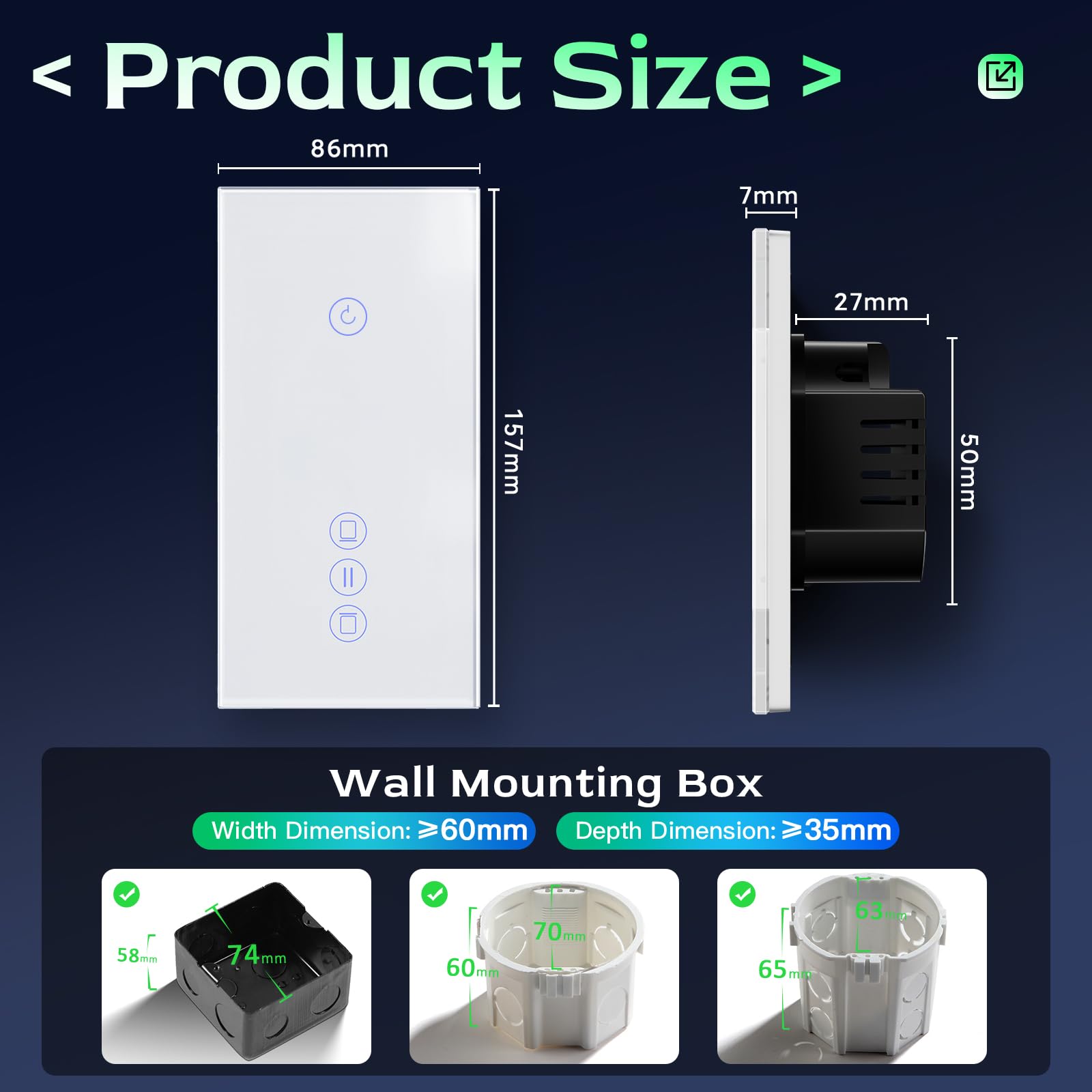 BSEED Interruptor Inteligente con Persiana WiFi,157 * 86mm Blanco,Interruptor Inteligente Pared con Persiana Compatible con Smart Life,Tuya,Alexa y Google Home,Control por Voz,Panel de Cristal
