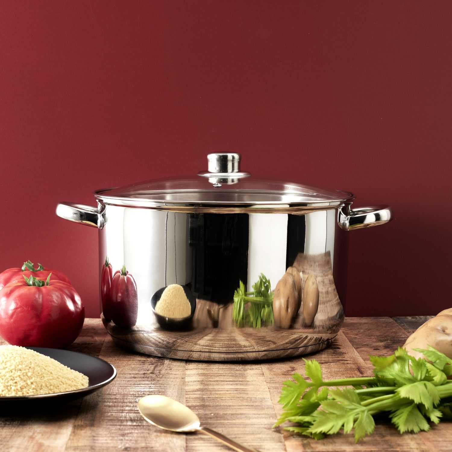 COOK CONCEPT - KC0005 Olla de Metal con Tapa de Vidrio - Capacidad 10L - Compatible con Todo Tipo de Fuegos - para Sopas y Guisos - Diseño Elegante - Acabado Plateado - 10L Plata