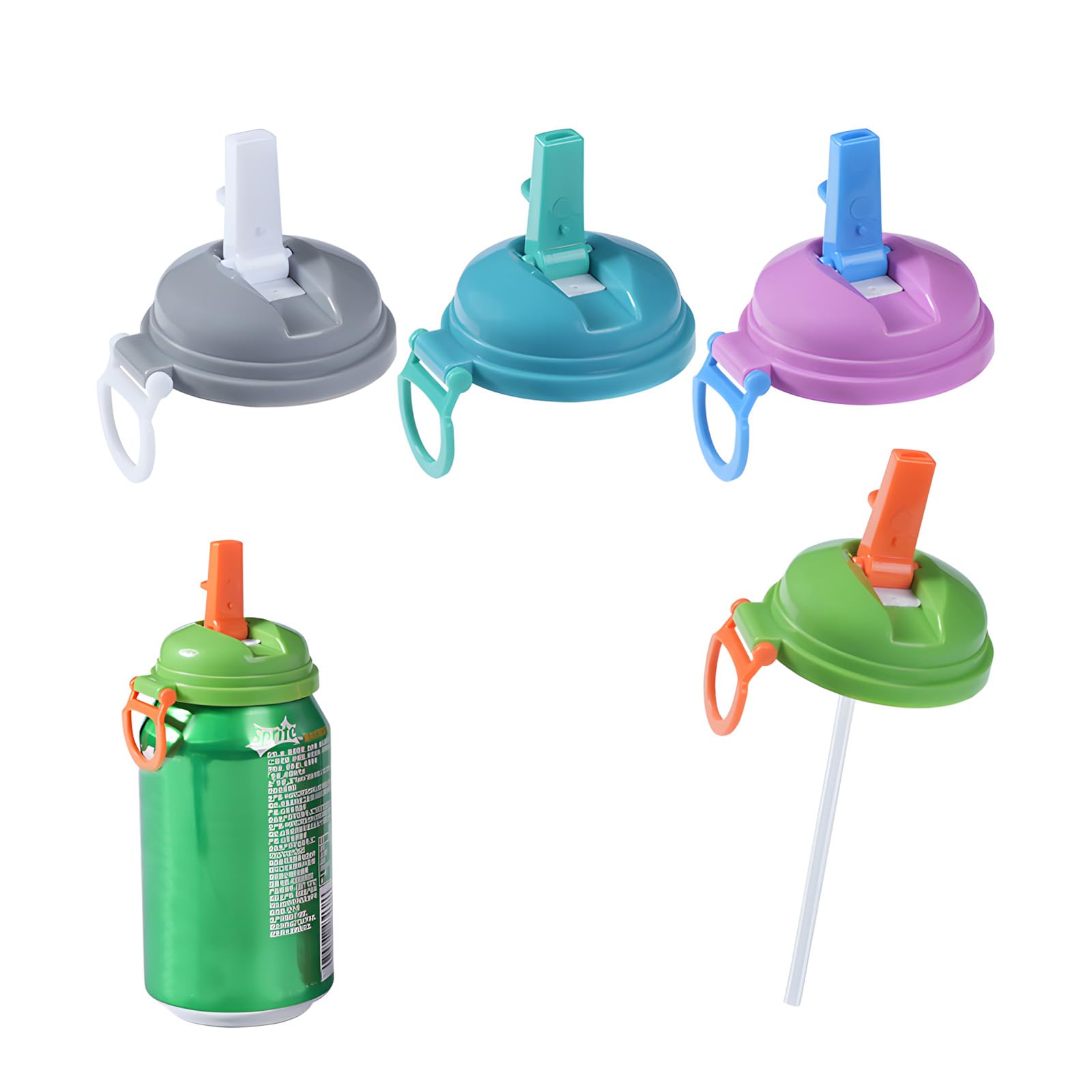4Pcs Soda Can Lids with Straw, Plastic Can Lids for Fizzy Drinks, Reusable Anti-Dust Cans Covers, Multicolor Durable Cans Lid for Standard Canned Beverage, Soda, Beer & Juice