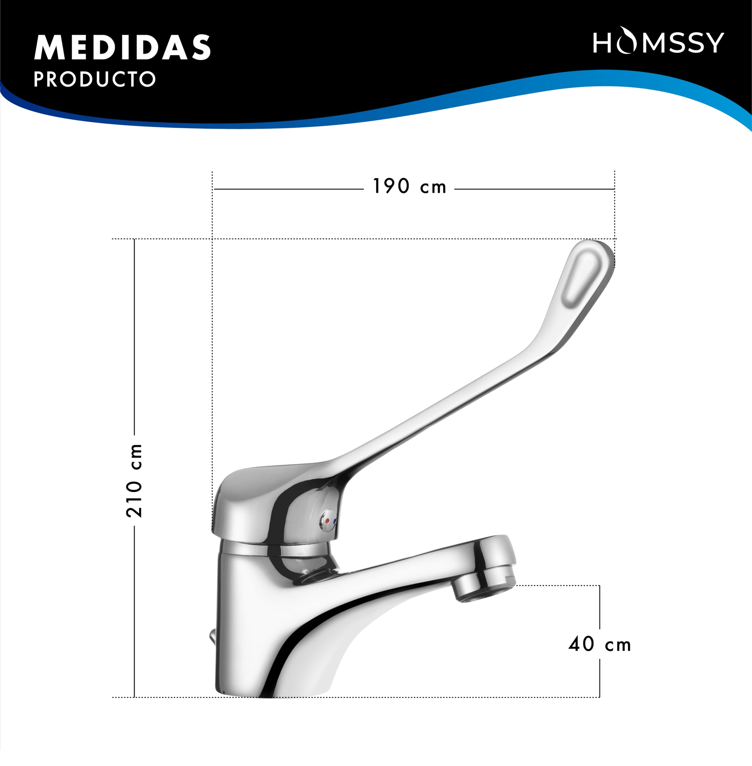 Grifo Gerontológico para Lavabo, Mezclador Monomando de Baño, Grifo Medical con Maneta Higiénica de Codo, Diseño Ergonómico, Acabado Cromado Plata