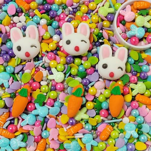 Easter Sprinkles Rabbit Bunny Carrot Edible Sugar Pearls for Cake Decorating Easter Cupcake Cake Toppers Baking Cookie Pearl Cake Decorations Valentine's Day Halloween Supplies