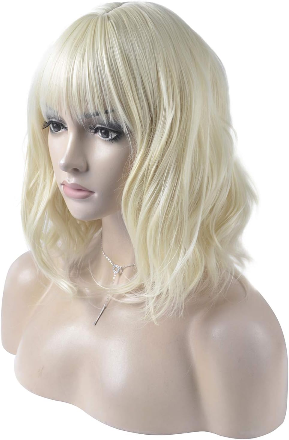 14 Inches Curly Wigs with Bangs for Women Girls Heat Resistant Synthetic Hair Wig (Light Blonde)