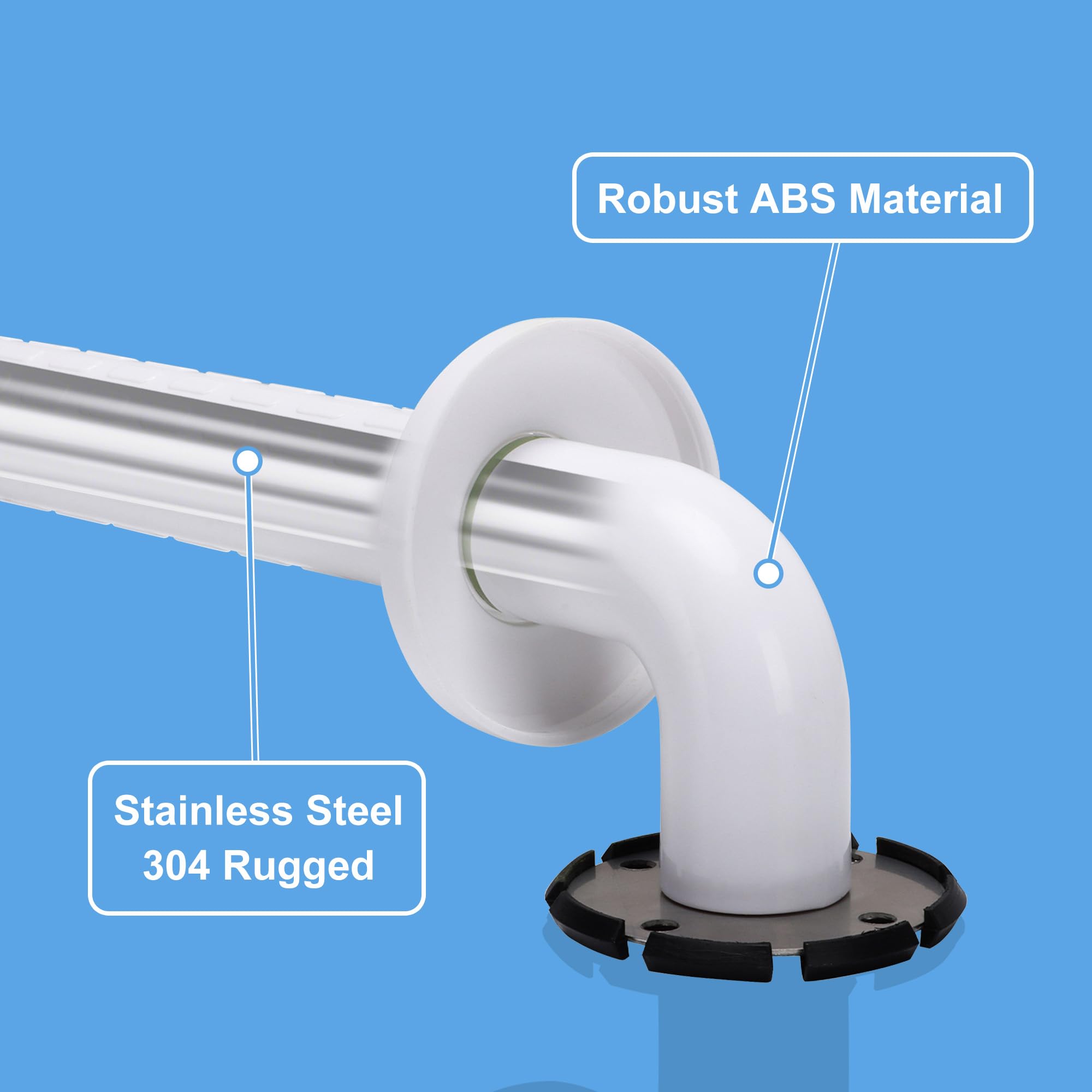 Maniglione Angolato Regolabile 0-180° 60x40cm, Corrimano Sicurezza Bagno in Acciaio Inox con Impugnatura Antiscivolo e Anelli Luminosi per Anziani, Disabili, Doccia/Vasca
