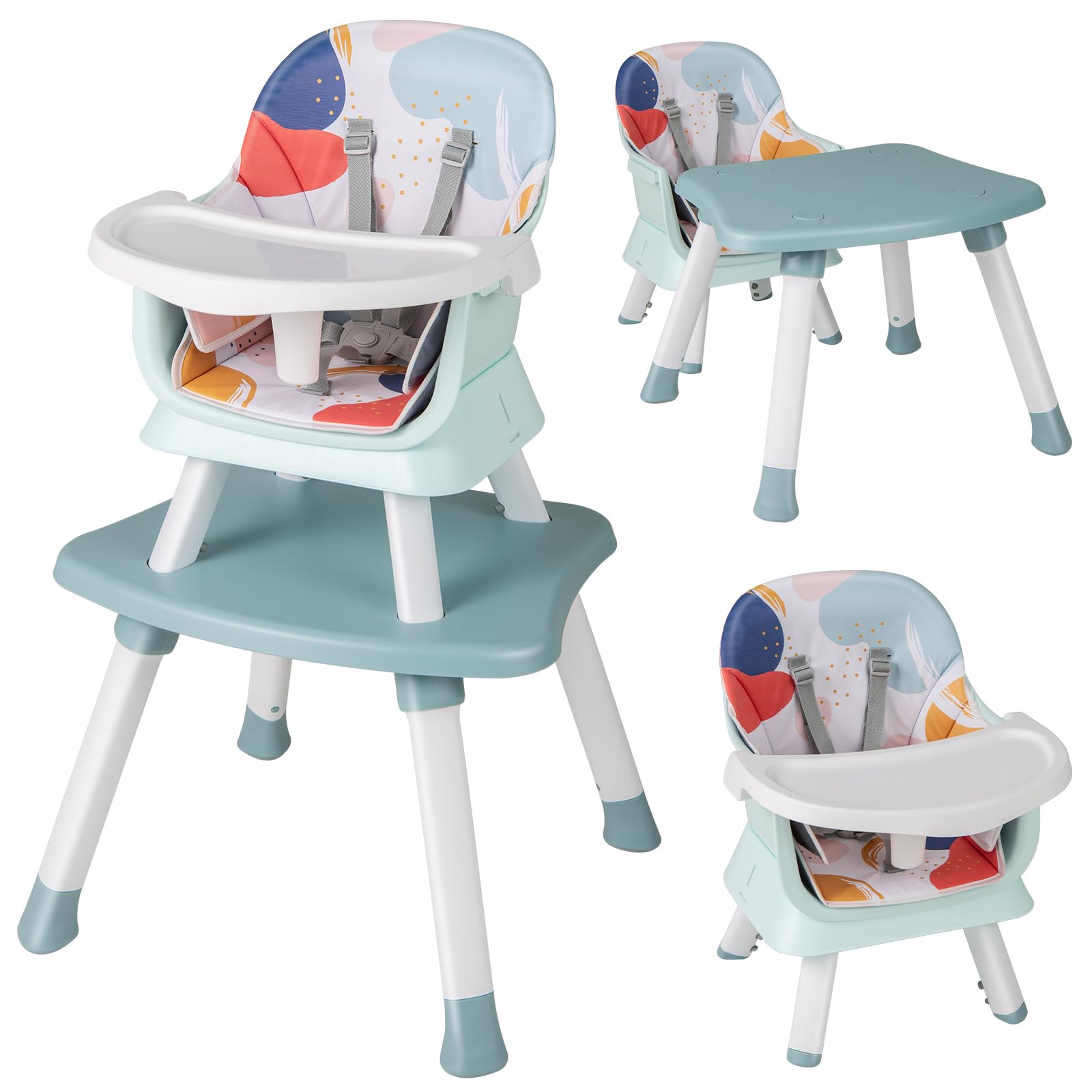 GOPLUS Trona Evolutiva Bebe 6 en 1 para Niños 6-36 Meses Hasta 25kg, Silla Bebé Comedor Portati con Bandeja Extraíble, Pies Antideslizantes, Arnés de 5 Puntos, Asiento para Juegetes (Multicolor)