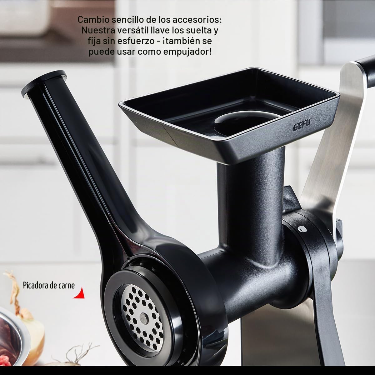 Gefu GE19090 Transforma – Picadora de Carne de Acero Inoxidable de 38 x 13,5 x 40,5 cm.