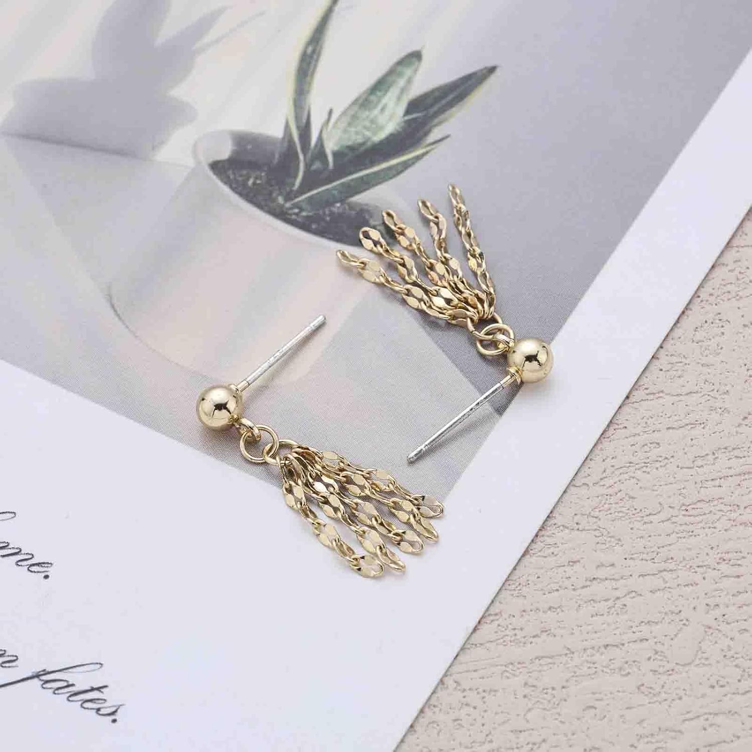 Bohemian Long Chain Tassel Dangle Earrings Gold Sequin Drop Chandelier Earrings Multi Fringe Linear Earring Vintage Small Round Ball Studs Statement Jewelry for Women - Image 4