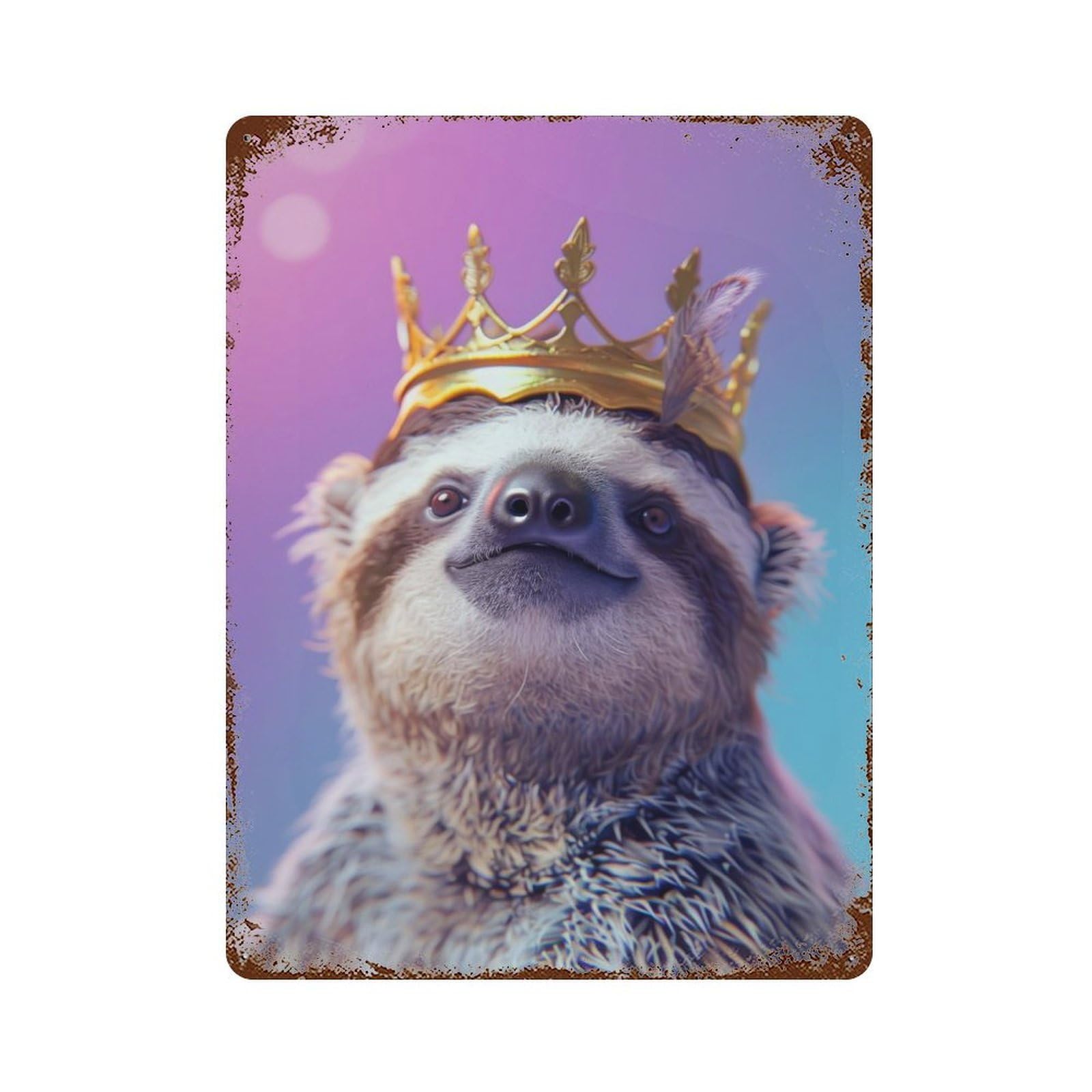 Sloth King Rusty Metal Tin Sign 15.7"x11.8", for Living Room, Hallway And Home Decor, Old School Wall Decor