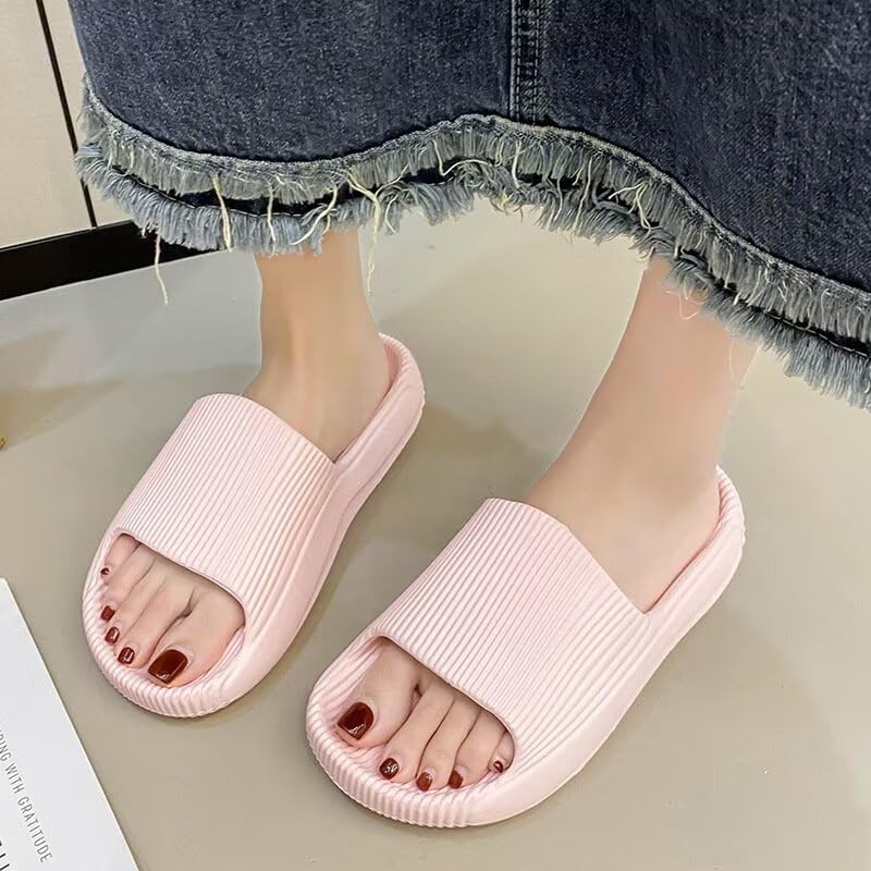 1 Pair Non-Slip Quick-Dry EVA Shower Slippers, Thick Cushion Bath Sandals, Indoor Outdoor Fashion Casual Couple Slippers for Men Women（Size：40-41，Pink）3