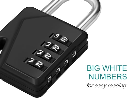 Miniatura 66 de ZHEGE Candado de combinación de 4 dígitos reajustable para exteriores, gimnasio, escuela, valla y casillero de empleados (plateado)