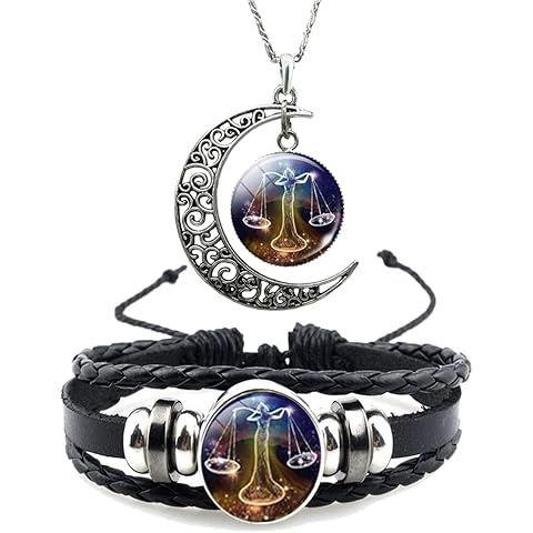 12 Zodiac Constellation Necklace Bracelet Time Gemstone Horoscope Astrology Moon Crescent Necklace for Women Men Birthday Gift Jewelry