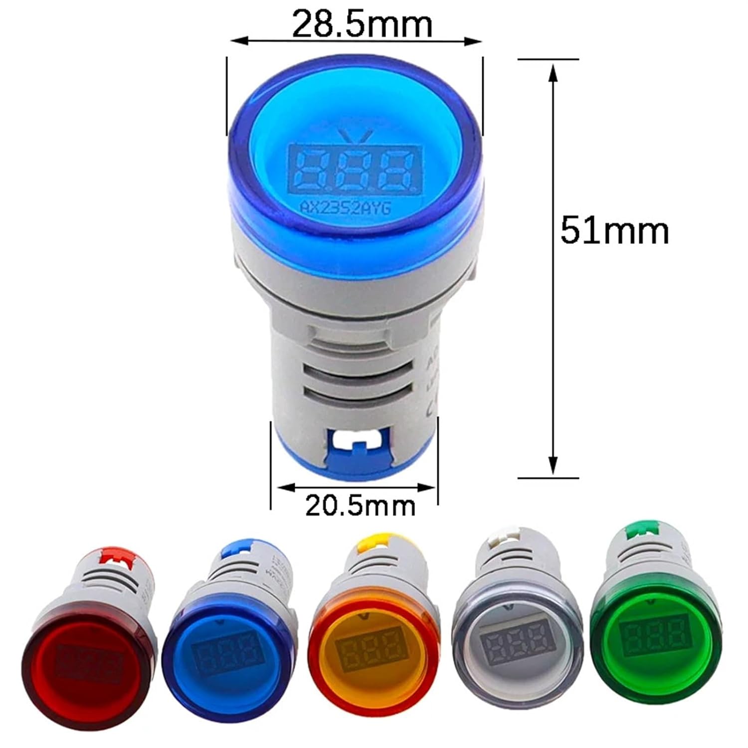 22mm AD16-22DSV Round Digital Voltmeter AC 60-500V Mini Voltage Meter LED Digital Display Voltmeter Indicator Light Pilot Lamp(Blue)
