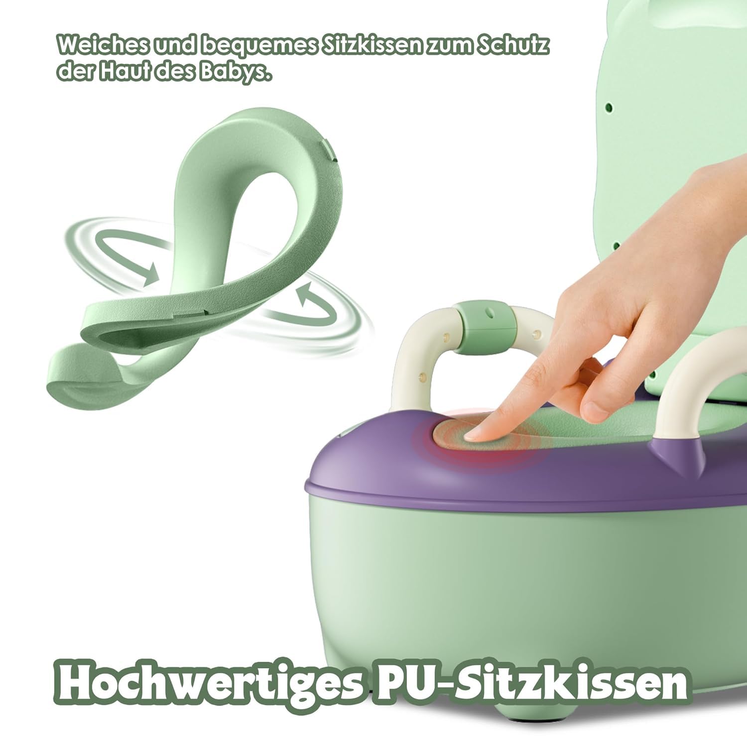 ACXIN Kinder Töpfchen Kindertoilette für Kleinkinder Toilettentrainer Kinder Toiletten Babytopf mit Spritzschutz&Armlehnen Toilettentrainer Cartoon Deckel (Normal Typ, Grün)