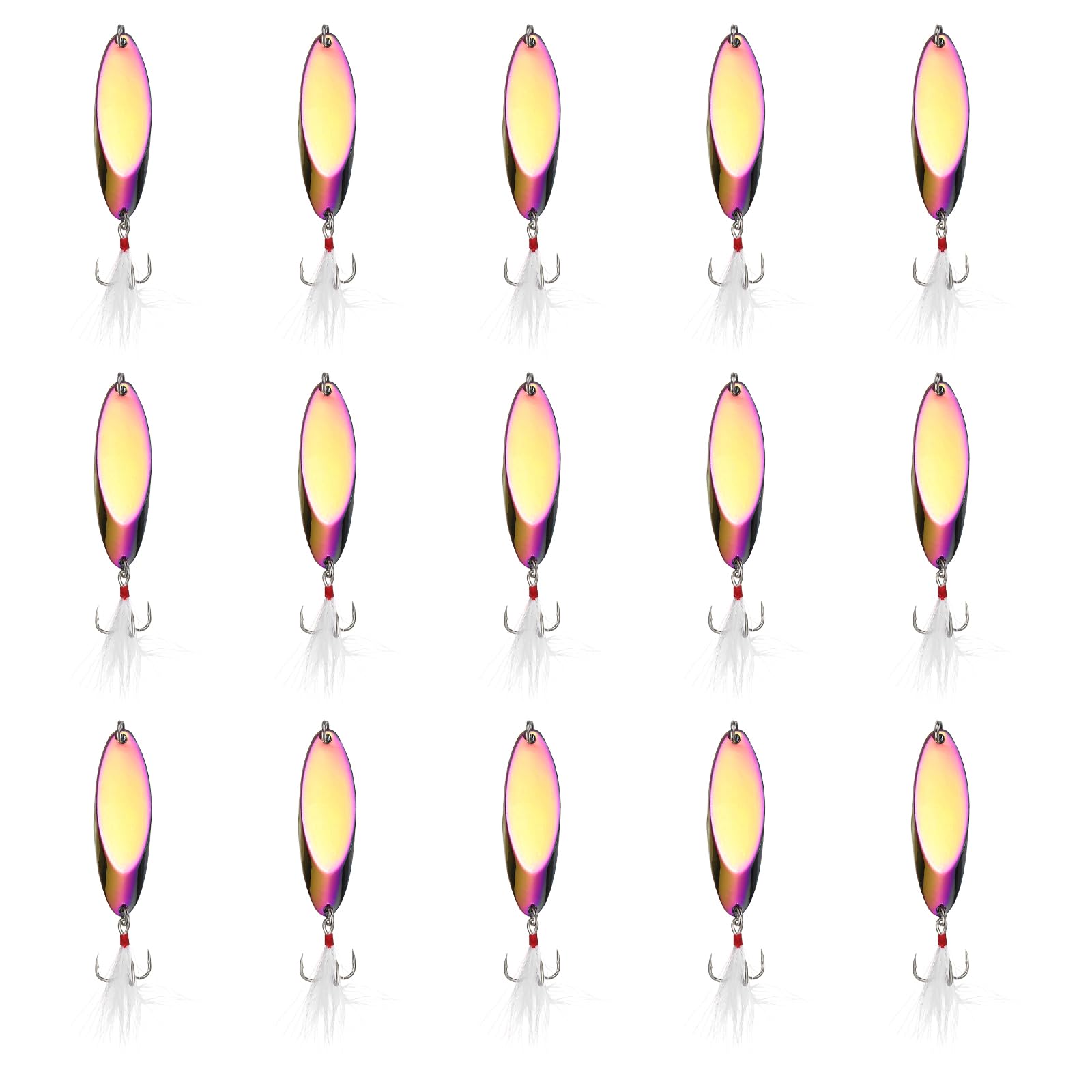 YELARXI Fishing Spoons Lures, Metal Saltwater Treble Trout Lures Jigging Spoon with Treble Hooks Spinner Baits 15 Pcs & 1/4 oz & Colorful - Fitting for (Freshwater/Salmon/Bass/Trout)