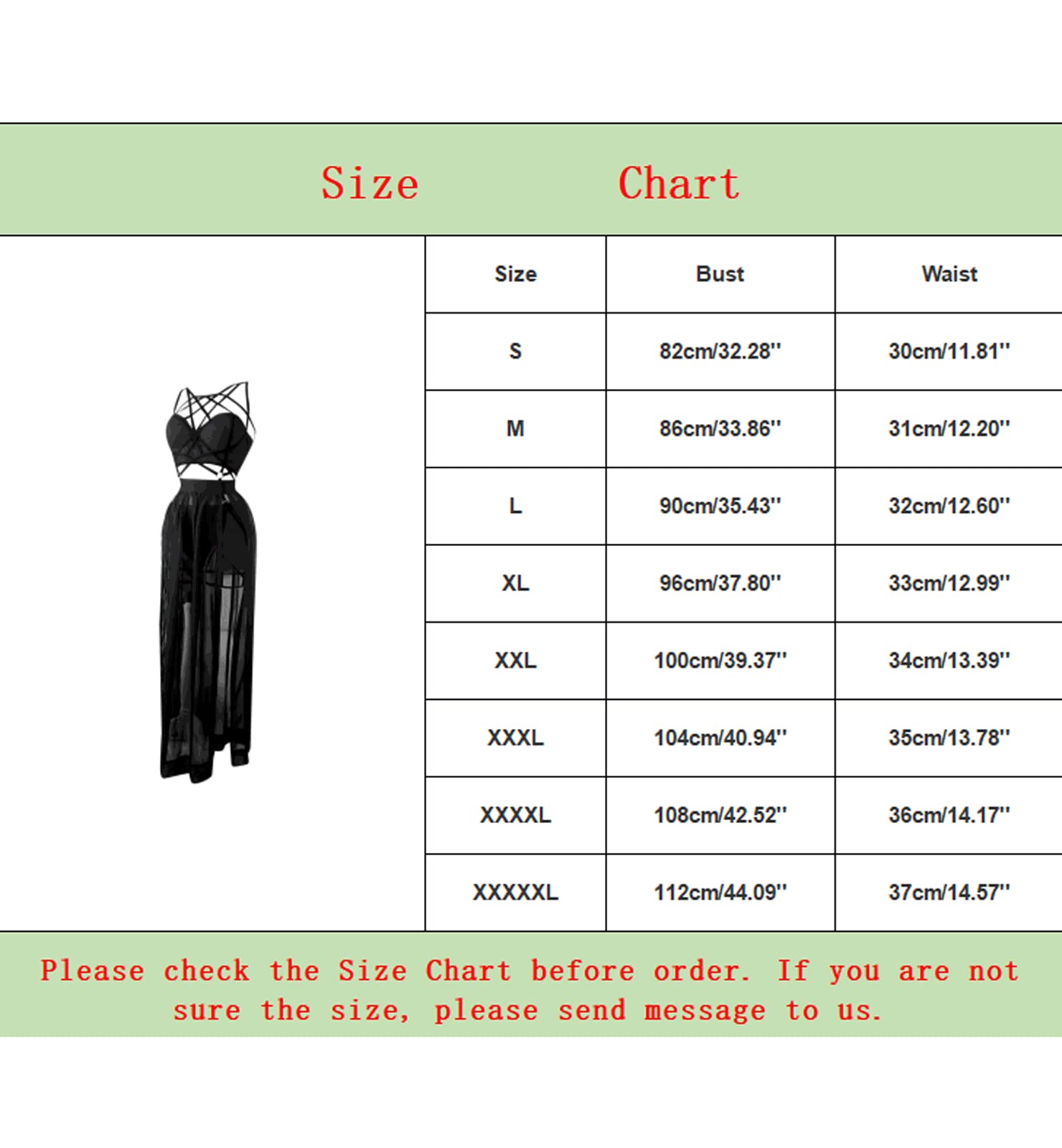 Generic Women Gothic Lingerie Lace Babydoll 3 PC Sheer Mesh Long Dresses Front Criss-Cross Crop Top and Skirt Lingerie: Small Black