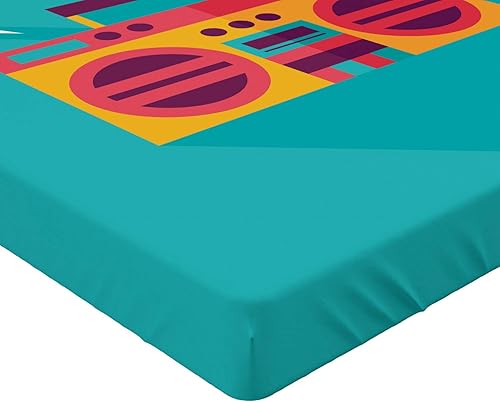 Miniatura 3 de Lunarable Music Fitted Sheet, Ghetto Blaster Audio Retro Boombox with a Long Shadow, Bed Cover with All-Round Elastic Deep Pocket for Comfort,