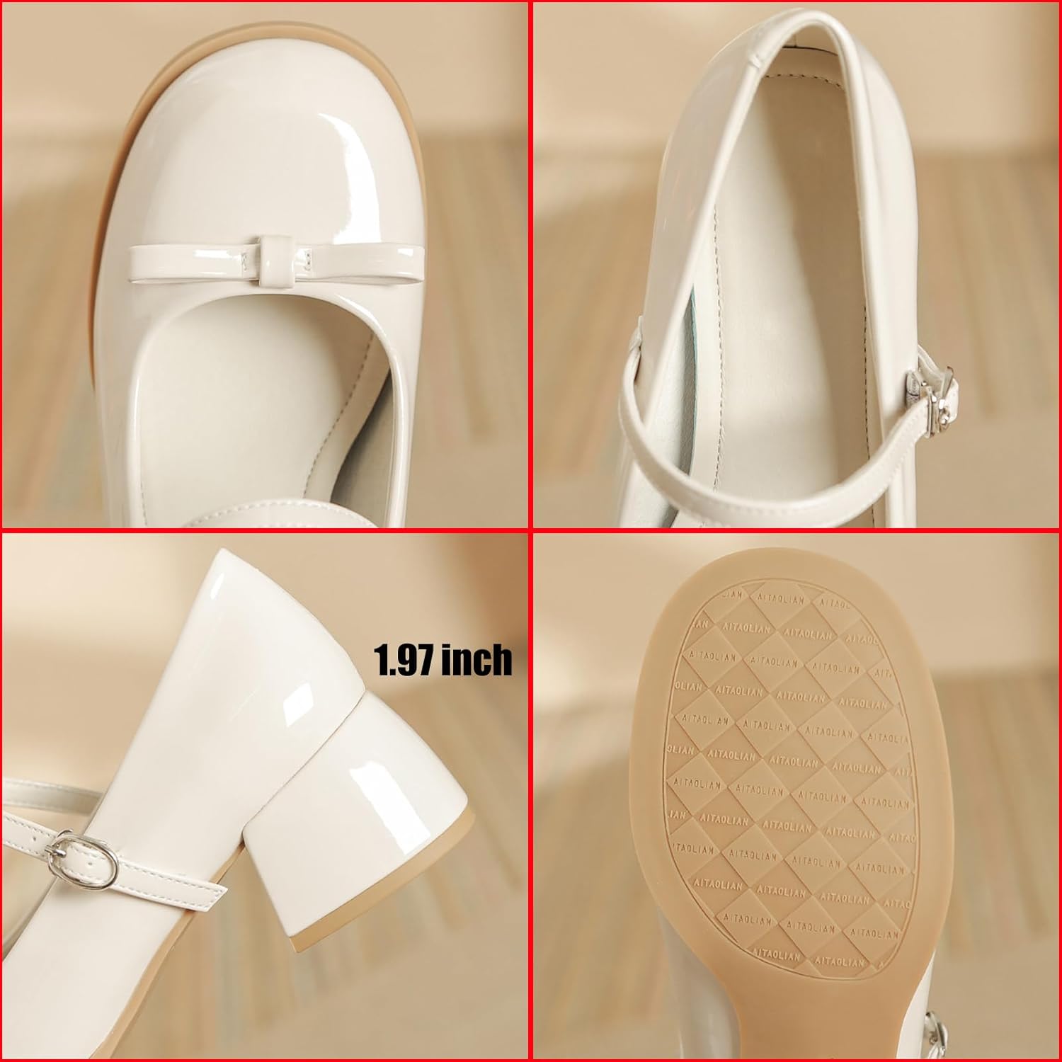 Women's Patent Leather Low Chunky Block Heel Mary Jane Pumps Fashion Classic Bowknots Round Toe Buckle Strap Work Pumps Casual Business Office Wedding Dress Shoes - Image 3