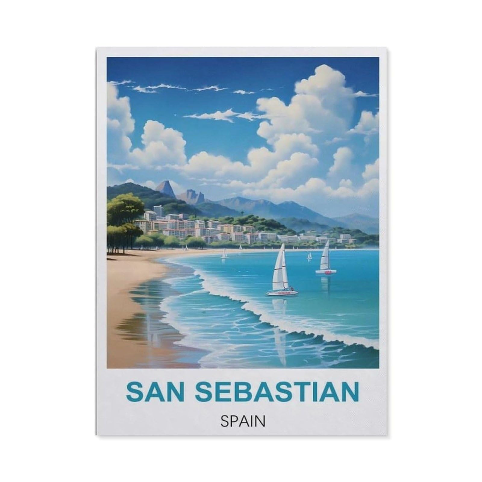 BEAYODKP 5D Diamond Painting Set for Adults and Children，San Sebastian Spain Vintage Travel Posters，DIY Diamond Crystal Rhinestone Embroidery Painting（40 x 50 cm/15.74 x 19.68 inches）-CB64