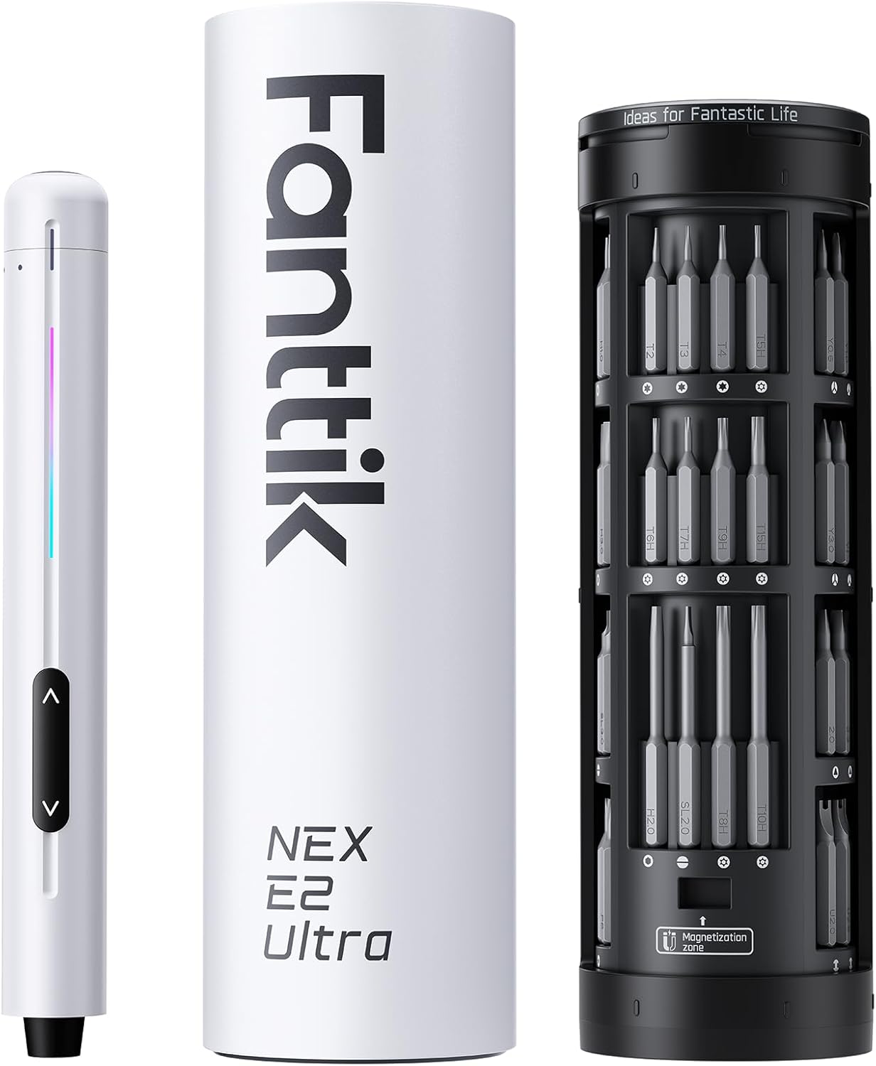 Fanttik E2 Ultra 3.7V Mini Electric Screwdriver, Cordless Screwdriver, Max 0.6N.m, 50 Magnetic Bits, 5/32” Hex, Magnetic Storage, Repair Tool for Electronics, Camera, Laptop, and PC Build (White)