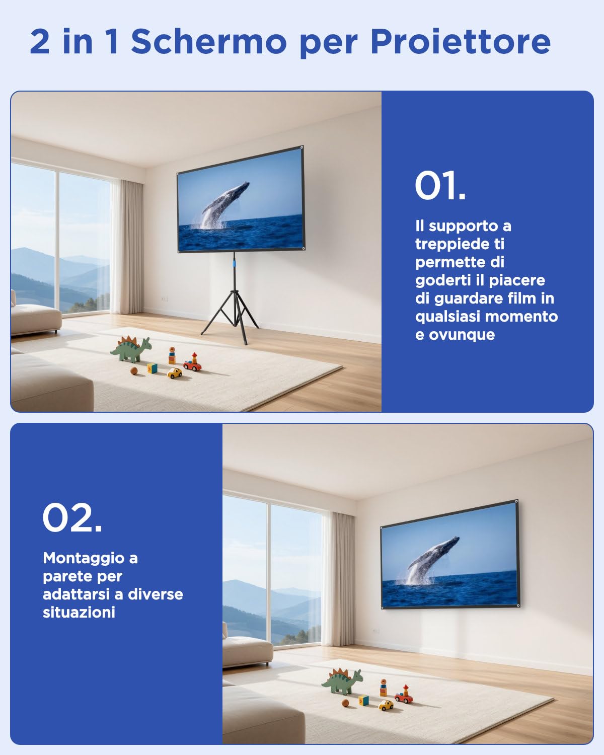 VISULAPEX 100"Schermo Proiettore, 16:9 4K Schermo per Proiettore con Supporto Portatile, Idea per Teatro Domestico, il Cinema All'aperto Feste in Giardino