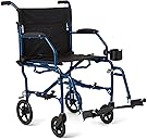 Medline Ultra Lightweight Transport Wheelchair for Adults, Foldable, 19-Inch Seat Width, Blue Frame, Black Upholstery