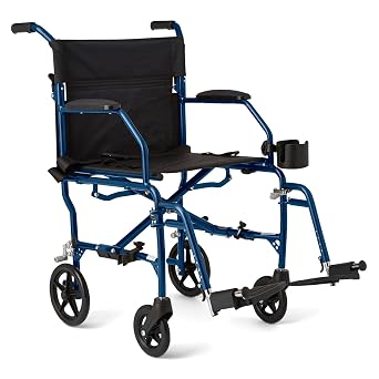 Medline Ultralight Transport Wheelchair, 19" Wide Seat, Folding Transport Chair, Blue