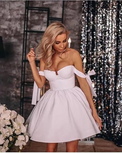 Bddhkw Women'S Cold Shoulder Homecoming Dresses Short Sweetheart Neck Satin Cocktail Party Gown Silver Us 4 thumb #3