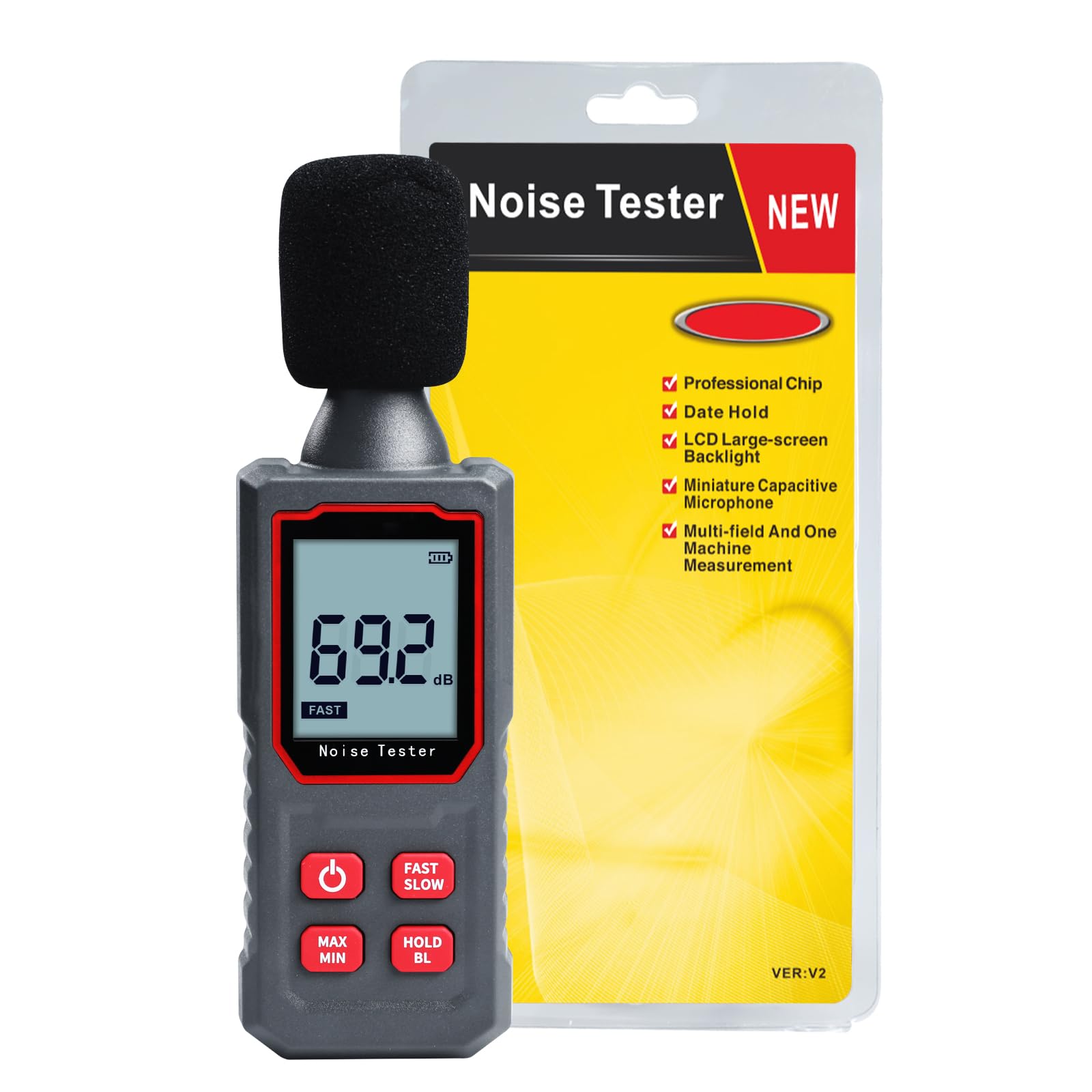 Sonomètre numérique haute précision Plage de mesure de 30 à 130 dBA – Decibel mètre pour test de réponse rapide – Testeur de bruit avec écran LCD HD – Idéal pour la surveillance de l'environnement