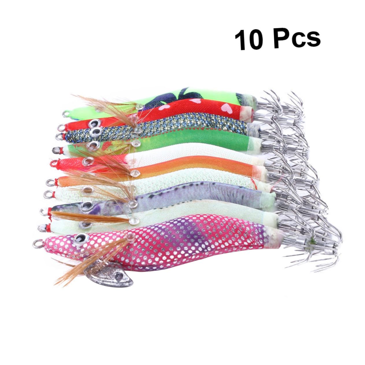 HANABASS 10 Pezzi da Pesca Artificiale Simulazione Gamberetti e Calamari Esca Realistica in Plastica Colorata Ganci in Acciaio Resistenti e Antiruggine per Attrezzatura Pesca Facile da
